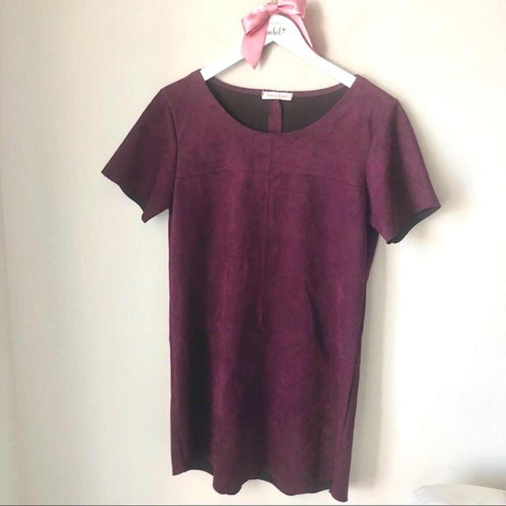 Newbury Kustom Purple Plum Suede‎ Short Sleeve Boutique Dress Large